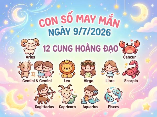 Con số may mắn ngày 09/07/2026 thứ 5 12 cung hoàng đạo